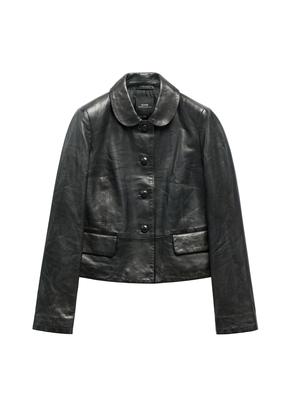 Black short women's leather jacket KURDS-0598-99(W26) | OCHNIK