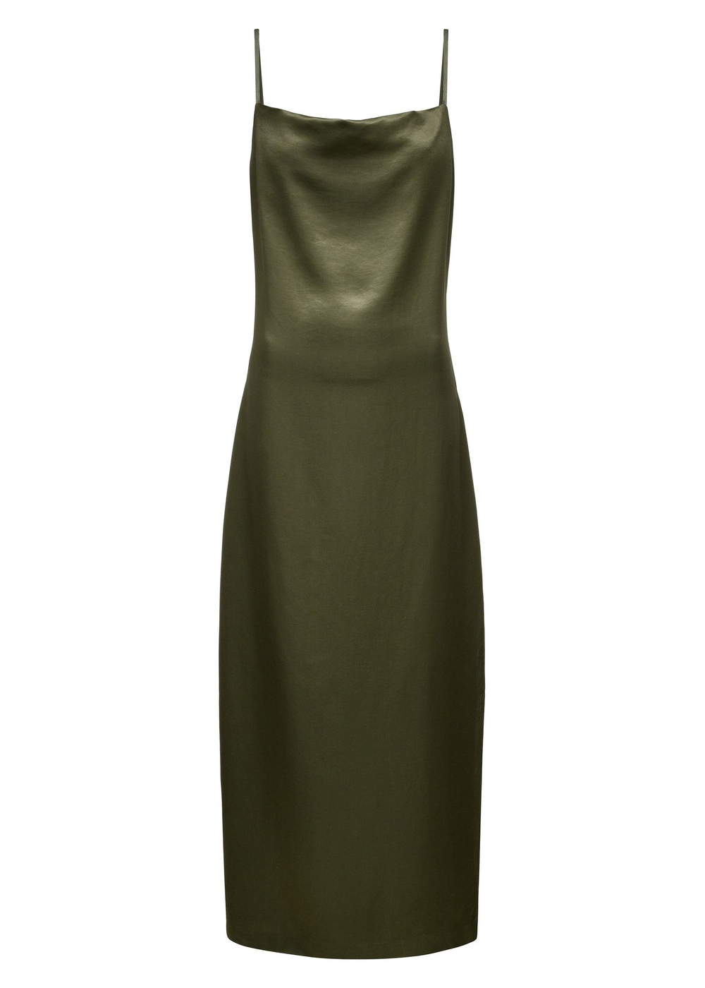 Khaki dress made of satin material SUKDT-0218-55(W25) | OCHNIK