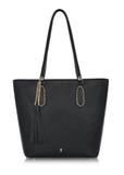 Black padded faux leather shopper bag TOREC-0905-99(W24)