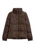 Dark brown women's jacket with a monogram pattern and a stand-up collar KURDT-0694-1I(Z26)