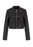 Women's black leather jacket KURDS-0321A-1293(W24)