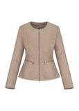 Beige waisted leather jacket for women KURDS-0484-1368(W24)