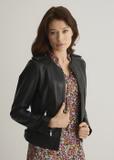 Women's classic black leather jacket KURDS-0366-5491(W22)