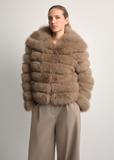 Beige women's fur coat with collar FUTDF-0100-1343(Z25)