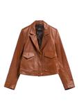 Women's short leather jacket in camel color KURDS-0471-1D(W26)