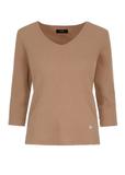 Beige women's V neck blouse LSLDT-0036-81(Z23)