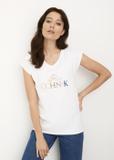 Biały T-shirt z dekoltem V damski TSHDT-0083-11(W22)