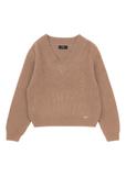 Women's camel V-neck sweater SWEDT-0162-83(Z24)