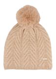 Light beige women's hat with pompom and sequins CZADT-0220-1A(Z26)