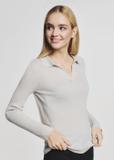 Women's V neck blouse with collar LSLDT-0020-49(Z21)