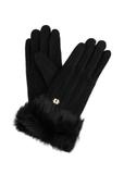 Black women's wool gloves with fur REKDF-0031A-99(Z25)