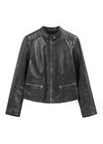 Black short women's leather jacket KURDS-0603-99(W26)