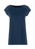 Women's navy blue T-shirt with applique TSHDT-0096-69(W22)