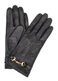 Women's black leather gloves with buckle REKDS-0087-99(Z25)