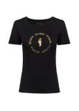 Black Women's T-shirt with applique TSHDT-0071-99(Z22)