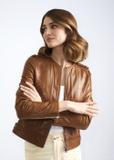 Women's waisted brown leather jacket KURDS-0366-1103(W22)