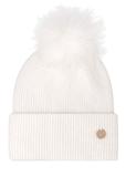 Women's ecru hat with fur pompom CZADT-0221-0B(Z26)