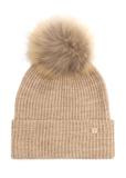 Beige woolen women's hat with pompom CZADT-0052A-81(Z25)