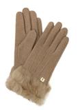Beige women's wool gloves with fur REKDF-0031A-81(Z25)