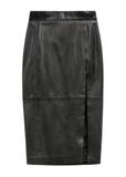 Women's long black leather skirt with slit SPCDS-0075-1273(W25)