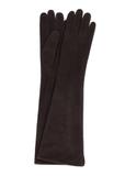 Long dark brown leather women's gloves REKDS-0088-1I(Z26)