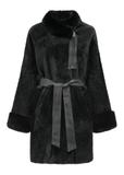 Black women's leather sheepskin coat KOZDS-0079-3175(Z24)