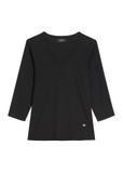 Black women's V neck blouse LSLDT-0036-99(Z26)