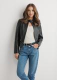Black short women's leather jacket KURDS-0603-99(W26)