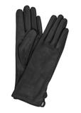 Women's long black leather gloves REKDS-0082-99(Z24)