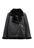 Black short women's sheepskin coat KOZDP-0001A-99(Z26)