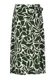 Long green and white skirt with pleat SPCDT-0085-55(W24)