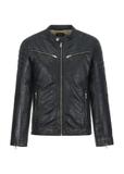 Men's navy blue leather jacket KURMS-0284-1280(W23)