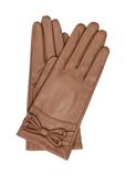 Women's brown leather gloves with bow REKDS-0025-24(Z23)