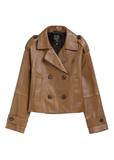 Women's short oversize leather jacket in camel color KURDS-0540-1D(W26)