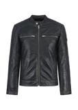 Men's navy blue leather jacket KURMS-0295-1280(W23)