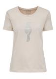 Beige women's t-shirt with decorative oriole TSHDT-0130-80(Z24)