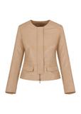 Beige leather waisted jacket for women KURDS-0483-3333(W24)