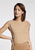 Beige T-shirt with gold print for women TSHDT-0060-81(W21)