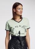 Pistachio V-neck T-shirt for women TSHDT-0065-50(W21)