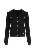 Black women's V neck blouse BLUDT-0153-99(Z22)