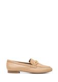 Leather dark beige women's loafers with chain BUTYD-0914A-1B(W26)