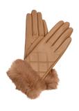 Women's leather gloves with fur REKDS-0071-24(Z24)