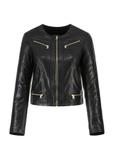 Women's black leather jacket with zippers KURDS-0419-1040(W23)