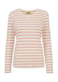 Women's cream blouse with pink stripes LSLDT-0025-34(W23)