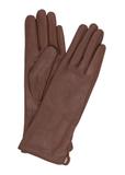 Women's long brown leather gloves REKDS-0082-24(Z23)