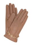 Women's brown leather gloves REKDS-0080-81(Z24)