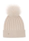 Beige women's cap with pompom CZADT-0158-81(Z23)