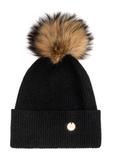 Black women's hat with fur pompom CZADT-0221-99(Z26)