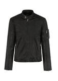 Men's black leather jacket with stand-up collar KURMS-0332-1383(W24)