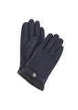 Men's navy blue leather gloves REKMS-0005-69(Z24)